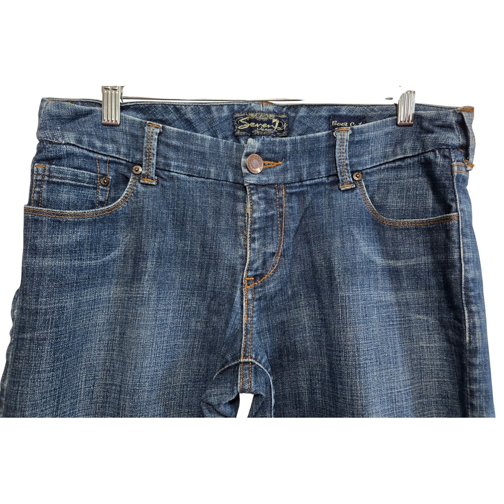 Seven7 Womens Sz 31 Indie Chic Grunge Bootcut Jeans Medium Wash Blue Low Rise - Picture 2 of 12
